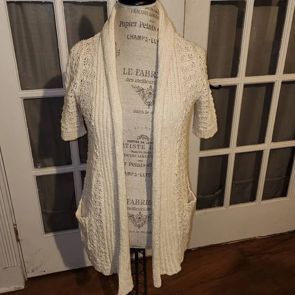 Moth Anthropologie Womens Cream Open Front Cardigan Sweater Small - Picture 1 of 4